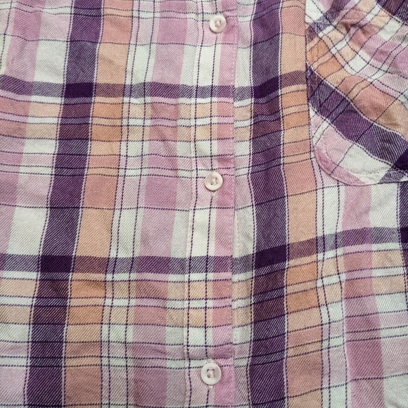Cloth and Stone Plaid Short Sleeve Button Down Shirt hi lo hem - Picture 7 of 14